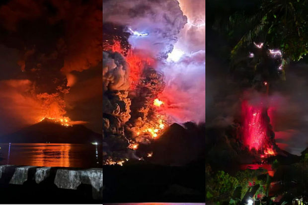 İndoneziyada ildırım düşən Ruanq vulkanı yenidən püskürdü: Qorxunc görüntülər - VİDEO