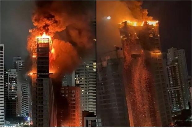 Braziliyada 25 mərtəbəli bina alovlara büründü - VİDEO