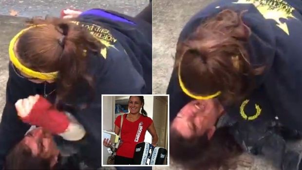 MMA döyüşçüsü Trampa nifrət edən aqressiv qadını sakitləşdirdi - VİDEO